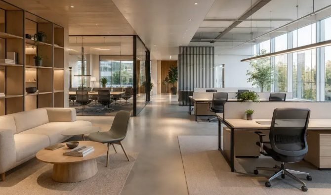 Modern tech office interior designed for productivity and collaboration